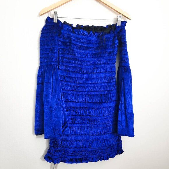 Area NYC Off the Shoulder Ruched Chenille Dress in Royal Blue XS NWT - Picture 6 of 9
